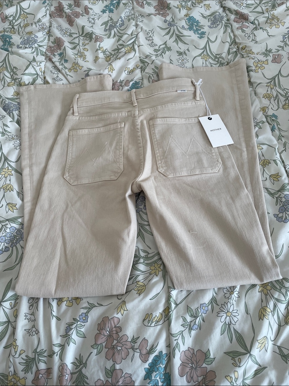 MOTHER Wide Leg Jeans in Light Sand